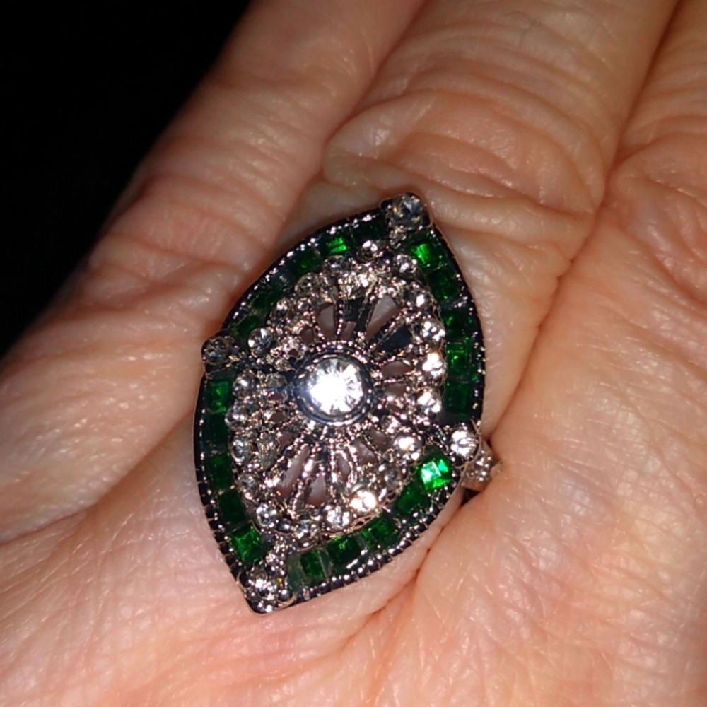 Green and White Crystal Ring